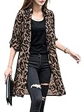 ZANZEA Damen Dünner Sommer Strickjacke Leopardenmuster Loose Bikini Cover Up Langarm Lang Strickjacke Kimono Cardigan A-Braun L