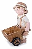 Gartenfigur Junge mit Pflanzkarre 42 cm groß Gartenkind Gartendekofigur Terrassenfigur Gartendeko Pflanzgefäß Sommerkind Außenfigur