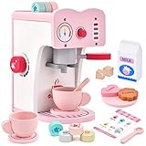 Atoylink Holz Kaffeemaschine Kinder Spielküche Holz Kinderküche 18stk. Kaffeemaschine Spielset Rollenspiel Holzspielzeug Baby Weihnachten Geburtstagsgeschenk für Kinder Mädchen 3 4 5 6 Jahre