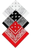 Awumbuk Bandana Herren Damen, 3 Stück Kopftuch Halstuch Paisley Muster Bandanas Headwear Haar Schal, Piraten Kopftuch, Kopf Biker (Rot Weiß Schwarz, 55 x 55 cm)