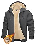 TACVASEN Herren Fleece Thermo Winterjacke Sweatshirt Pullover Full Zip Hoodie Kapuzenjacke Langarm für Männer, Dunkelgrau, XXL