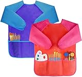 Amaza 2Pcs Malschürze Kinder Malkittel Bastelschürze 2-8 Jahre Langarm mit Klettverschluss (Blau & Rot)