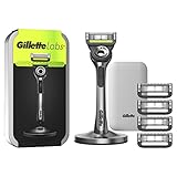 Gillette Labs Nassrasierer Herren, Rasierer mit Reinigungs-Element + Reise-Etui zur Aufbewahrung für unterwegs + 5 Rasierklingen, Premium-Magnetdock, 1 stück (1er Pack)