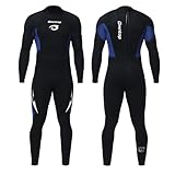 Owntop Herren Neoprenanzug 3/2mm - Vorderer Reißverschluss Voll Tauchanzüge, Stretch Pro Neopren-Nassanzug Thermische Volle Länge Tauchhaut zum Surfen Schnorcheln, Herren Blau XXL