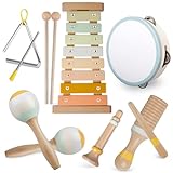 Fortand Musikinstrumente für Kinder, Musik Holzspielzeug ab 3 Jahre Kinderspielzeug Trommel Maracas Triangel Xylophon für Kinder Montessori Spielzeug Holz Percussion Set für Musikalische Früherziehung