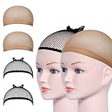 URAQT Haarnetz Wig Cap, Dehnbare Atmungsaktive Perücke Kappen Caps Nylon Haarnetz, Perückekappe Schwarz Mesh und Neutral Nackt Beige, Netz Perückennetz perücken wig zubehör(4pcs)