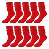 5 Paar einfarbige Socken für Damen, Oberschenkelhohe Stiefelsocken, weiche Scrunch-Socken, Seidenstrümpfe für Damen, Rot, Einheitsgröße, rot, Einheitsgröße