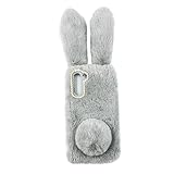 DOITOOL dekorative Handyhülle würfelunterlage einhelll Handytasche schutzhaube handyhulle Telefonschutz Fall für Telefon Flauschige Handyhülle aus Fell Winter warme Handyhülle Light Grey