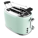 Cecotec Toaster 2 Scheiben Toast&Taste 1000 Retro Double Green, 980 W, 2 Breite und Kurze Schlitze von 3,8 cm, Edelstahl, Obere Roste, Regulierbare Leistung, Krümelschublade