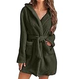 Damen Plüsch Kapuzen Fleece Bademantel Ultraweich Lila Damen Morgenmantel mit Taschen und Krawatte Warm Leicht Flauschig Nachtwäsche Gemütlich Lounge Robe für Frauen Elegant Homewear Nachthemd, AG, L