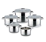 Linnuo Topfset Induktion Kochtopf Set Edelstahl Töpfe mit Glasdeckel für alle Herde inkl Induktionsherd geeignet für Spülmaschine und Backofen hochwertiges Kochset für moderne Küchen (9tlg. Set)