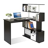 Mondeer Computertisch L-Förmig, Eckschreibtisch, mit 360 Grad Drehbarem Bücherregal für Arbeitszimmer Wohnzimmer Büro 157 x 45 x 130,5 cm, Schwarz