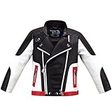 linboo Jungen Bikerjacke aus Kunstleder Lederjacke Kinder Kragen Motorrad Lederimitat Jacke Mäntel für Frühjahr & Herbst, Schwarz, 122-128