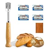 Bäckermesser Baguettemesser Teigmesser Brotmesser Backen mit 5pcs Rasierklinge Ritzmesser Ritzmesser zum Einschneiden von Baguette Brot oder Brötch mit Authentic Lederschutzhülle