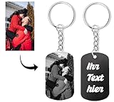 WALUNA® Schlüsselanhänger mit Foto (Schwarz-Weiß) & Gravur Personalisierter mit Name und Datum Individuelles Geschenk für Männer, Frauen & Papa. Fotogravur, Hundemarke, Geschenk Freundin