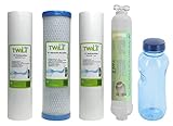 TWaLa GRATIS Kavodrink Trinkflasche 0,5L + Wasserfilter Set 10' 4-teilig Umkehrosmose Anlage RO Sediment Aktivkohleblock Aktivkohlegranulat 3 Vorfilter + Nachfilter