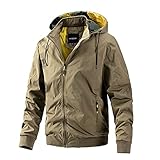 FGAITH Kapuzenjacke Herren Leicht Bequem Herren Freizeitjacke Frühling Herbst Dünner Schnitt Herren Sportjacke Hut Abnehmbar Outdoor Herren Wanderjacke C-Khaki M