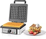 FOHERE Waffeleisen 1200W, Doppelwaffeleisen für 2 Belgische Waffeln, Doppel Waffeleisen mit Antihaftbeschichtung, Waffelautomat mit 5 Bräunungsstufen, Waffelmaker mit Überlaufrille, Cool-Touch Griff