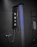 OUGOO LED-Duschpaneel für Rennovation ohne Armatur, Duschsäule Komplettset mit Regendusche, Wasserfalldusche, Runde Massagedüsen, Handbrause und Badewannenauslauf, 304 Edelstahl，Schwarz