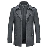 KUDORO Herren Wintermantel Wolle Kurzmantel Herren Wollmantel Mittellang Slim Fit für Business Freizeit Peacoat Herren Casual(Grau1,XXL)