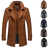 Wintermantel Herren Slim Fit Zweiteiliger Mantel Für Business Freizeit Wollmantel Mit Stehkragen Peacoat Warmer Integrierter Innenjacke Kurzmantel Herrenmäntel Outdoor Jacken Für Herren(Camel,M)