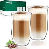 Latte Macchiato Gläser Doppelwandig （2 x 350ml） Doppelwandige Kaffeegläser Cappuccino Tassen Glas Eiskaffee Gläser Thermogläser Doppelwandig Teegläser