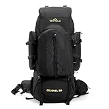 Tripole Rucksack Colonel 80 Liter mit abnehmbarem Rucksack - Wandern, Trekking, Reisen, Camping, Wasserdicht, mit atmungsaktivem Rückenpaneel, Schwarz