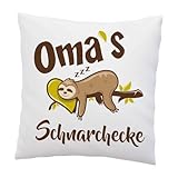 LIEBTASTISCH Kissen mit Spruch - Oma's Schnarchecke - Faultier - Kissenbezug mit Füllung - Geburtstag - Geschenk Beste Oma - Deko Kissen - weiß 40cmx40cm