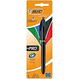 BIC 4 Farben Kugelschreiber 4 Colours Pro, mit schwarzem Schaft, 1er Pack, Ideal für das Büro, das Home Office oder die Schule