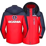 Herren Winterjacke Für Scania, Skijacke Dicker Funktionsjacke Herren Fleece Lined Windjacke Männer Kapuzenjacken Mit Reißverschluss Winddicht Herren Jacke Wanderjacke Outdoorjacke,Red-3XL