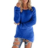 duxyoz Fleecepullover für Damen, langärmelig, Sherpa-Sweatshirt, flauschig, Winter, warm, flauschig, Tunika, Top, locker, einfarbig, Rundhalsausschnitt, lange Pullover, Damen, kuschelige Bluse,