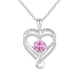 KEIZHUONIQIU Männer Ketten Edelstahl Heart Birthstone I Love You Necklace For Women Wedding Anniversary Birthday Gifts For Wife Women's Jewelry Pendant Necklaces Gift Ketten Mondstein (Pink, One Size)