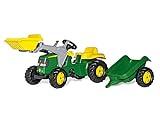 Rolly Toys rollyKid John Deere mit Frontlader (mit Anhänger, Drehschemellenkung, Alter 2,5 - 5 Jahre, Traktor + Zubehör, Heckkupplung, Kinderfahrzeug), grün