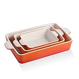 SWEEJAR Keramik-Backgeschirr-Set, rechteckige Auflaufform, Lasagneform zum Kochen, Küche, Kuchendinner, Bankett und den täglichen Gebrauch, 30 x 20 x 7,8 x 7,75 cm (Farbverlauf Orange)