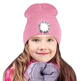 SPGOOD Mütze mit Led Licht Kinder,Led Mütze für Jungen und Mädchen,USB Wiederaufladbare LED Beleuchtete Beanie Mütze mit Licht,Winter Wärmer Haube mit LED Licht