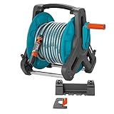 Gardena Classic Wand-Schlauchtrommel bis 50m im Set: Mobile Schlauchtrommel,platzsparend an der Wand montierbar,mit 20 m Schlauch,Spritze und Systemteilen (8009-20),Schwarz,Blau,Orange