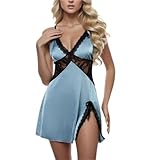 Generisch Body Damen Sexy-Dessous-Sets Für Damen Einteiler Tiefer V-Ausschnitt Negligees Halfter Spitzed Dessous Babydoll Seide Dessous Damen Bodysuit Zipper Mit G-String Spitze Bh Und Slip