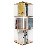 sulckcys 3-Tier Arbeitszimmer Clear Bookregal, 360° Drehbares Acryl Bücherregal Book Storage, Regal Standregal Bücherregal Büroregal Holzregal, 34 * 34 * 93cm