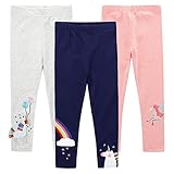 EmaoFun Mädchen Leggings Multipack,Kinder Hose Kleinkind aus Baumwolle,3er-Pack Set,Größe Regenbogen 110-116