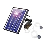 6W Solar Sauerstoffpumpe Sauerstoffpumpe für Aquarien Aquarium Sauerstoffbelüfter Luftpumpe Fischbelüfter mit Schlauch 2 Bubble Steine für Garten Aquarium Freibad Teich