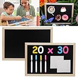 2 Stück Kreidetafel mit Holzrahmen Sets, 20 x 30cm Schiefertafel zum Beschriften mit 4 Kreidestifte für Tafel Abwaschbar und 2 Reinigungstuch, Kreidetafeln für Kinder Buffet Party Schule