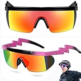 Fahrradbrille,Neon-Sonnenbrille Herren Damen UV400 Schutz,Schnelle Brille Rave Partybrille Halbrandlose Sportbrille Rennrad Brille,Retro-Zickzack-Sonnenbrille für Party Outdoorsport Radfahren Laufen