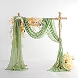 EBETA Hochzeit Querbehang Freihanddeko für Hochzeitsbogen & Traubogen Himmelbett Vorhänge Gardine für Fenster Deko aus Chiffon-Stoff (Matcha, 600x70 cm)