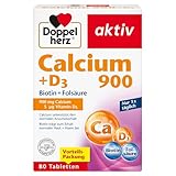 Doppelherz Calcium 900 + D3 + Biotin + Folsäure – Calcium leistet einen Beitrag zum normalen Knochenerhalt und zur normalen Muskelfunktion – 80 Tabletten