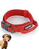 PetTec Hundehalsband aus Neopren & Nylon, Halsband mit Griff für kleine & große Hunde weich gepolstert (S-XL), äußerst robust & wasserabweisend, verstellbar, Set Halsband & Schleppleine, rot