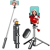 Gritin Selfie Stick Stativ, Erweiterbar 4 in 1 Selfiestick Monopod Selfie Stange Stab aus Aluminium mit Bluetooth Fernbedienung, 360° Drehbar Tragbar Monopod Handyhalter für 4,7-6,7 Zoll Smartphone