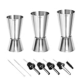 Zythrem 10 Stück Cocktail Messbecher Set barmaß Edelstah Jigger 3cl/4cl/5cl Messbecher Cocktail mit 4 Flaschenausgießer & 2 Bürste Doppelmaß für Bar Party Wein Drink Shaker Doppelmaß