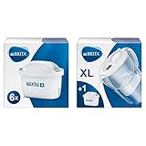 BRITA Filter für Wasserfilter Maxtra +, Kunststoff/Kohle/Harze 6 Filtri Bianco & Wasserfilter Marella XL weiß inkl. 1 MAXTRA+ Filterkartusche – Extra großer BRITA Filter zur Reduzierung von Kalk