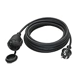 HUARUI Verlängerungskabel Outdoor 3m, Gummi Stromkabel Verlängerung mit Schuko Stecker für den Außenbereich IP44, Kabelverlängerung H05RR-F 3G1,5mm² mit Schutzkappe, Elektrokabel außen, 3500W, Schwarz