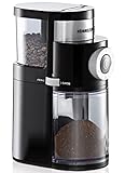 ROMMELSBACHER Kaffeemühle EKM 200 – aromaschonendes Scheibenmahlwerk, Mahlgrad einstellbar von grob bis fein, 2-12 Portionen, Füllmenge Bohnenbehälter 250 g, 110 Watt, schwarz